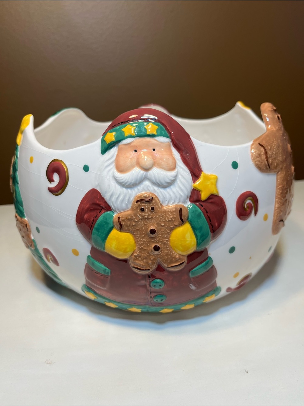 St. Nicholas Square Serving Bowl with Santa, Gingerbread Man, Christmas Tree